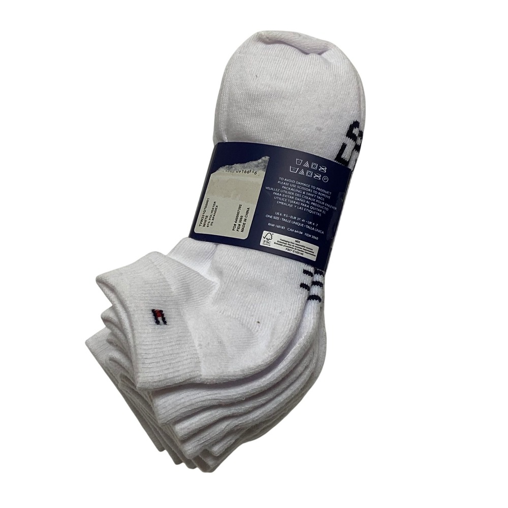 Tommy Hilfiger Womens 6 Pair Cushion Quarter Cut Socks White Logo One Size NEW